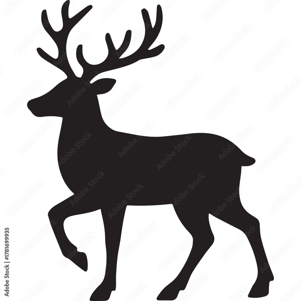 Obraz premium Festive reindeer black silhouette design perfect for Christmas cards, holiday prints, and seasonal decorations. Simple flat vector for winter artwork.