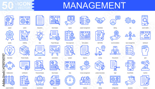 management icon collection set. Containing project, system, Document, Data Analysis, Capital, project management icon