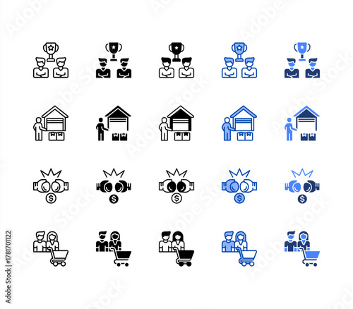 Competition, Suppliers, Rivalry, Buyers multiple style icon set.