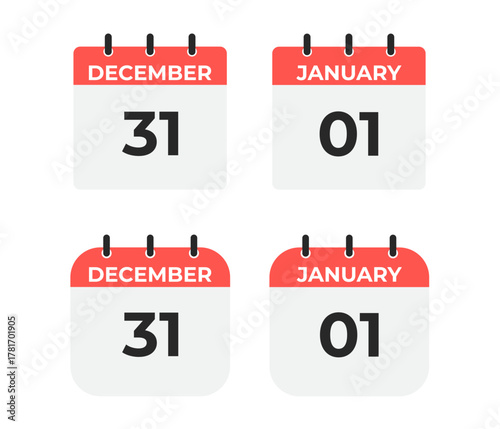 This icon displays December 31 and January 1 calendar pages, symbolizing the New Year's Eve to New Year's Day transition.