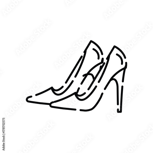 Black line art depicts two highheeled shoes The shoes are positioned sidebyside one slightly behind the other