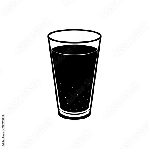 Line art illustration of a glass filled with a bubbly beverage
