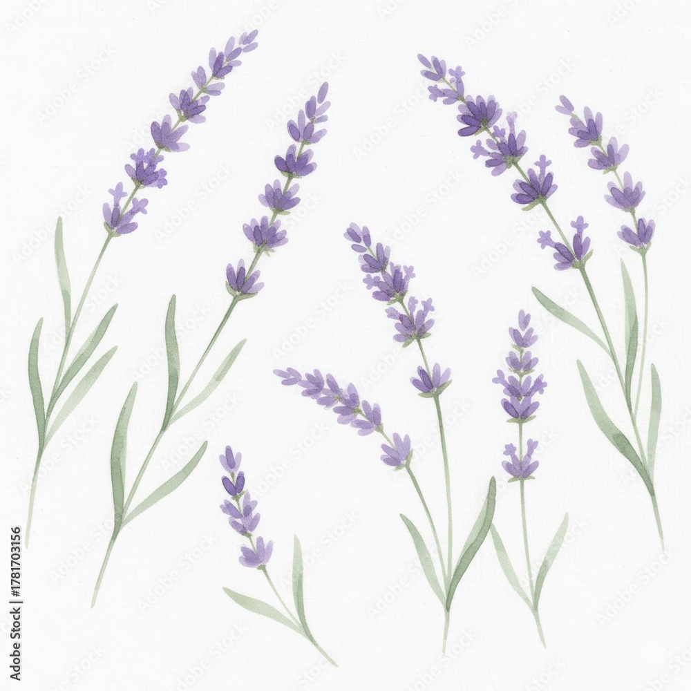 Naklejka premium A beautiful bunch of purple lavender flowers isolated on white, showcasing the fragrant plant's summer bloom