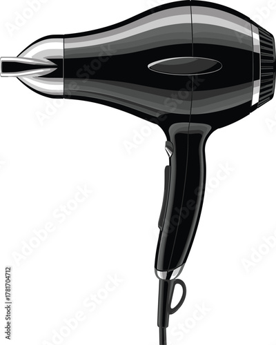 Professional Black Hair Dryer or Blow Dryer Appliance Vector Illustration
