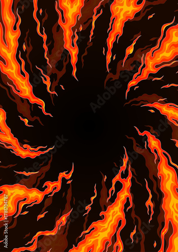 和風の炎の背景 集中線フレームベクター