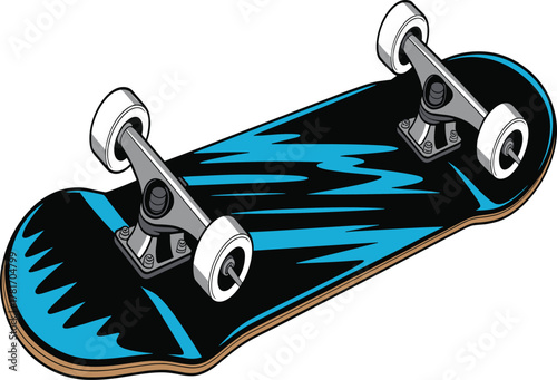 Skateboard Vector Illustration with Blue Flames Graphic Design