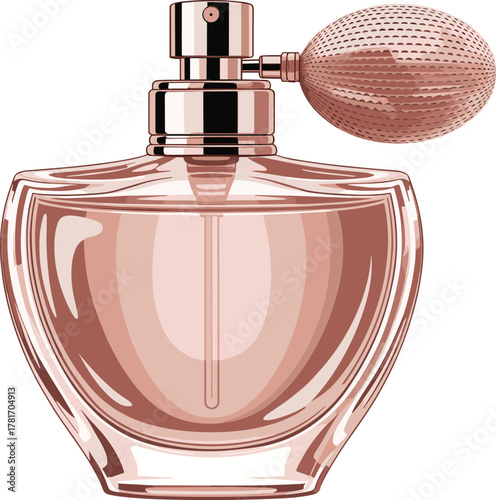 Vintage Rose Gold Perfume Bottle with Atomizer Bulb Vector Illustration