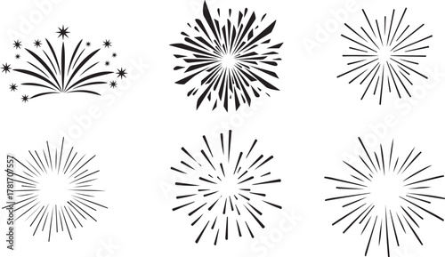 Hand-Drawn Black Firework Burst on Transparent Background

Simple New Year's Eve Celebration Sparkle Vector

Explosion Effect Clipart for Party and Festival Design