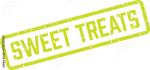 Playful green Sweet Treats rubber stamp indicating delicious confectionery and yummy snacks