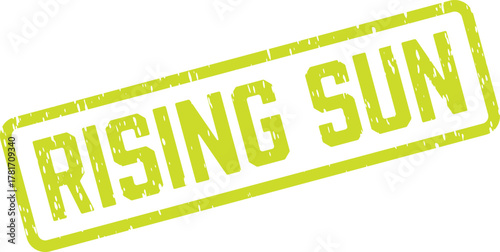 Luminous green Rising Sun rubber stamp impression symbolizing new beginnings and optimism