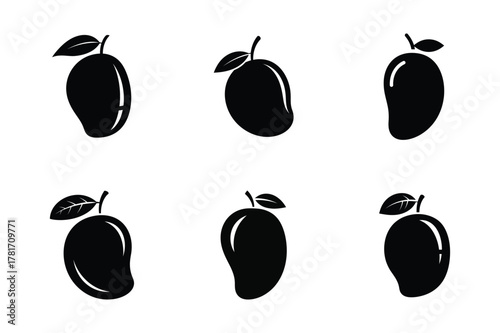 Silhouette mango fruits isolated on white background in different positions