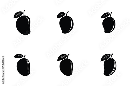 Silhouette mango fruits isolated on white background in different positions