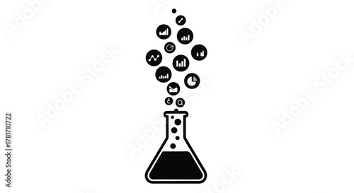 Bubbling flask releases data insights, symbolizing scientific discovery and analysis.