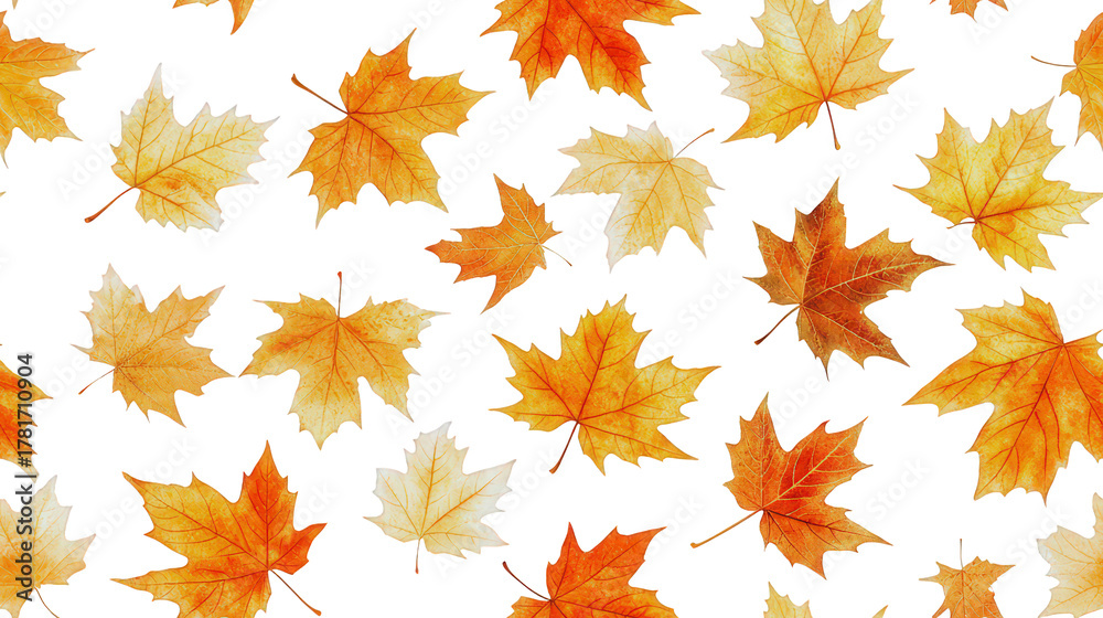 Fototapeta premium Vibrant autumn maple leaves create joyful, warm background pattern