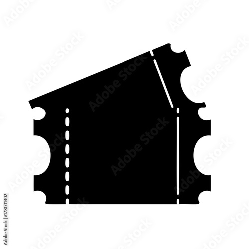 Simple black silhouette illustration of a single admission ticket with tear marks