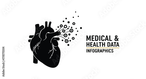 Abstract representation of a human heart with data flowing outwards, symbolizing medical research and health information.