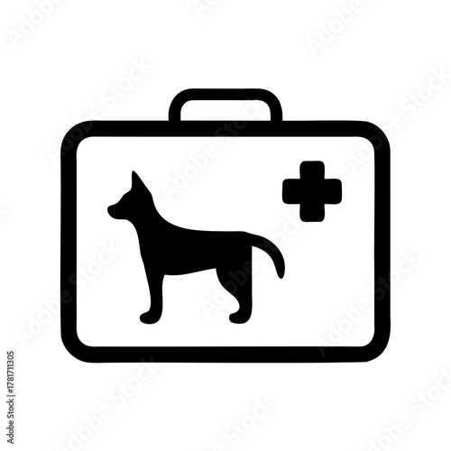 Veterinary first aid kit with dog silhouette and plus symbol icon