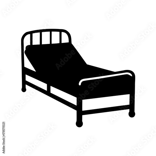 Black and white silhouette drawing of a hospital bed or cot