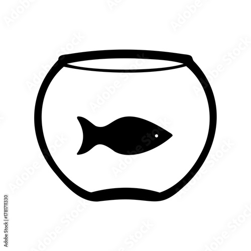 Simple black and white drawing of a fish in a fishbowl
