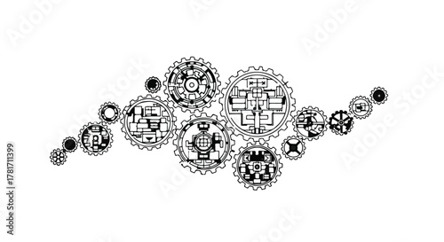 Intricate mechanical gears interlock, symbolizing complex systems and interconnected processes.
