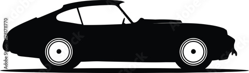 A classic sports car silhouette, isolated on white background, evokes speed, style, and automotive history with its sleek lines and iconic design