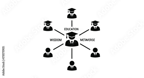 Diverse individuals connected through education and wisdom in a digital metaverse.