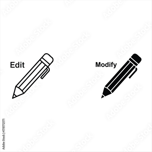 Edit and Modify Concept: Two graphic pencils, one outlined and the other filled, represent the concepts of Edit and Modify, with accompanying text labels for clarity.