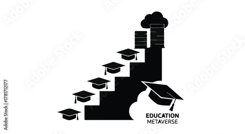 Ascending stairs of knowledge towards a cloud of digital learning and graduation.