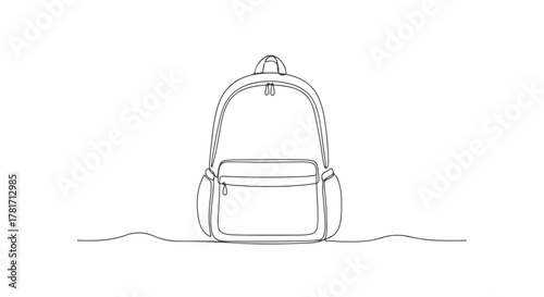 A single continuous one line drawing of a school backpack for a minimalist vector illustration design