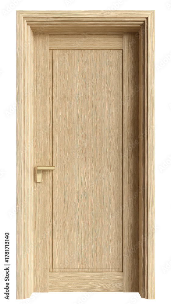 Fototapeta premium Beige panel door with frame and brass handle, centered