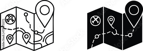 Navigational Guide: A stylized map featuring key navigational markers and directional pathways, designed to guide and assist in exploration and journey.