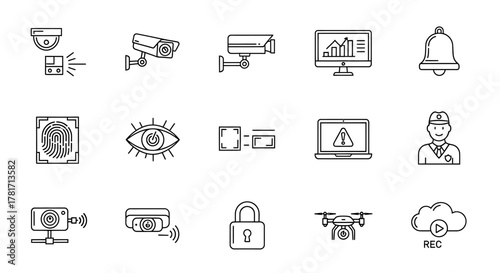 Hand drawn security system icons isolated on white background for website and mobile app