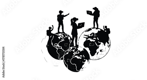 Diverse group embraces global connectivity and digital future with virtual reality technology