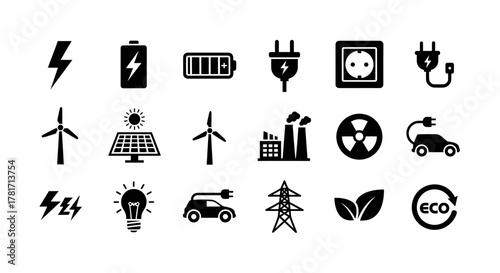 Collection of energy and power icons isolated on white background for your project