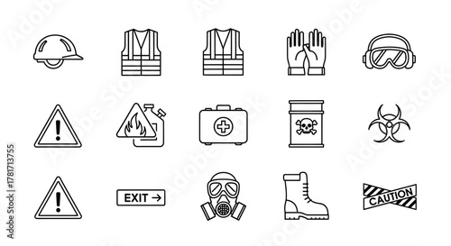 Collection of safety and protection icons isolated on white background for your project