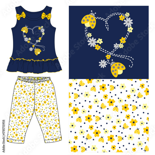 baby girls  frocks with leggings flower hey bee print vector