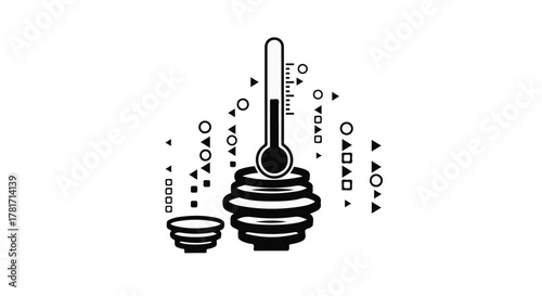 Thermometer measuring temperature of stacked honeycomb cells with abstract shapes