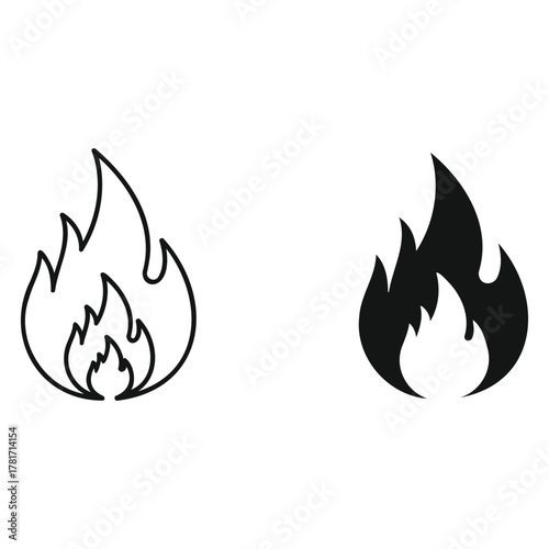 Fiery Silhouette and Outline: Two symbolic flame illustrations, one as a solid silhouette and the other as an outline. The image signifies passion, energy and change.