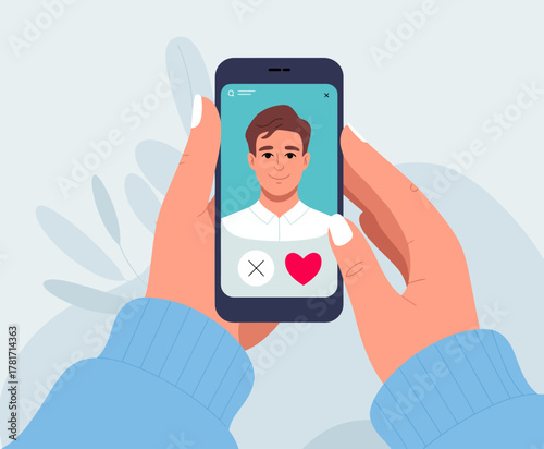 A person interacts with a dating app on their phone, illustrating the concepts of choice, attraction, and connection in modern digital relationship building.