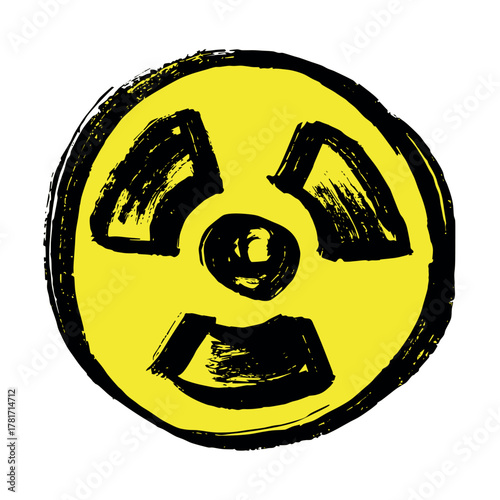 Hand drawn radiation sign Nuclear radiation hazard symbol Radioactive danger warning sign clipart in doodle style Nuclear safety Radioactive waste Single element for print, web, design, decor