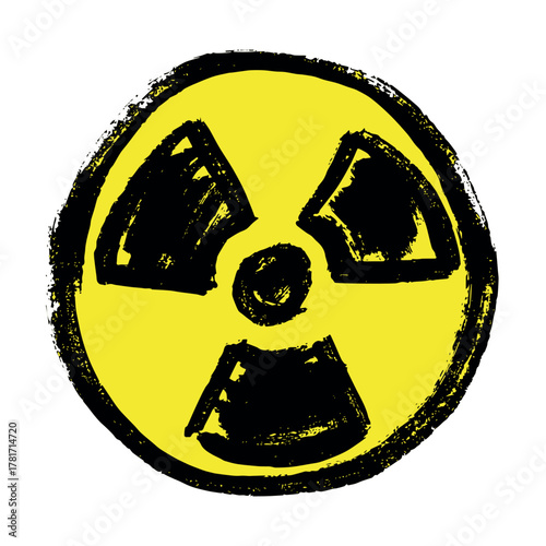 Hand drawn radiation sign Nuclear radiation hazard symbol Radioactive danger warning sign clipart in doodle style Nuclear safety Radioactive waste Single element for print, web, design, decor
