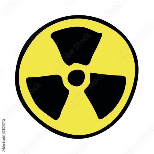 Hand drawn radiation sign Nuclear radiation hazard symbol Radioactive danger warning sign clipart in doodle style Nuclear safety Radioactive waste Single element for print, web, design, decor