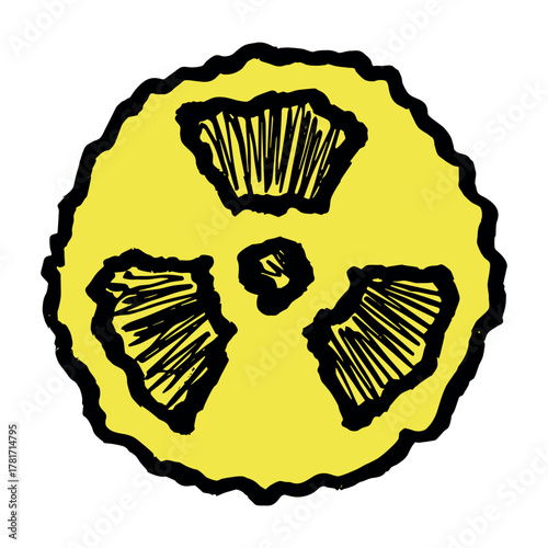 Hand drawn radiation sign Nuclear radiation hazard symbol Radioactive danger warning sign clipart in doodle style Nuclear safety Radioactive waste Single element for print, web, design, decor