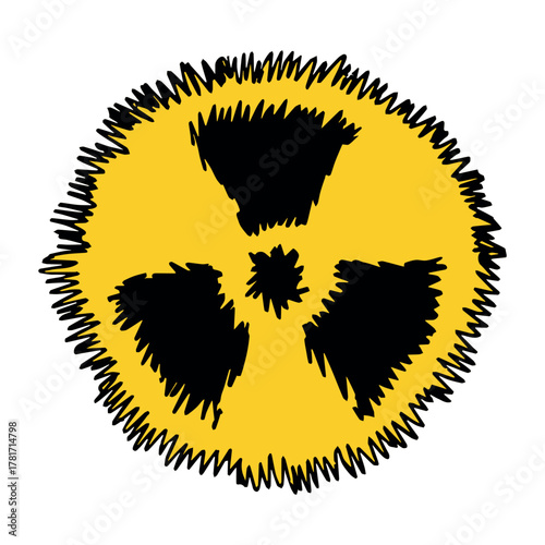 Hand drawn radiation sign Nuclear radiation hazard symbol Radioactive danger warning sign clipart in doodle style Nuclear safety Radioactive waste Single element for print, web, design, decor