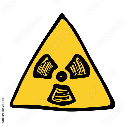 Hand drawn radiation sign Nuclear radiation hazard symbol Radioactive danger warning sign clipart in doodle style Nuclear safety Radioactive waste Single element for print, web, design, decor