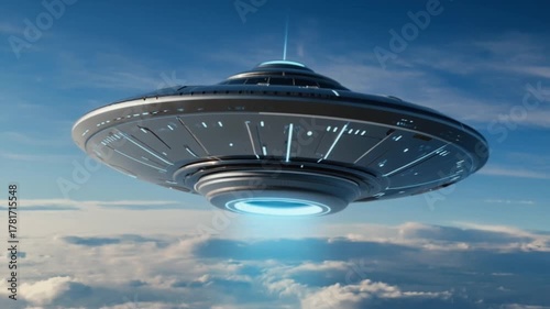 Spaceship approaches earth: futuristic ufo hovers in outer space