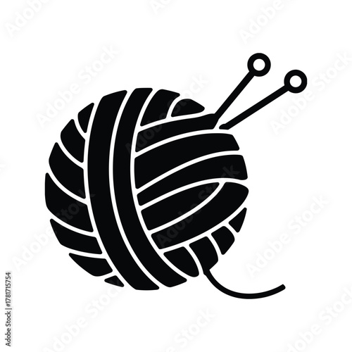 Yarn Ball and Knitting Needles Icon: Craft, Hobby, Crochet, and Wool Supplies