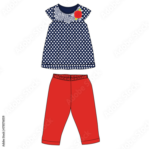 baby girls frocks with leggings flower dots print vector