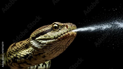 Dramatic Close Up of a Venomous Snake Spitting Poison.