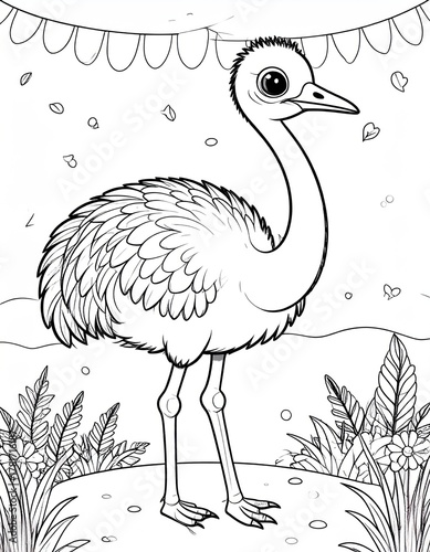 Cute Baby Emu or Ostrich Coloring Page for Kids Activities and Education